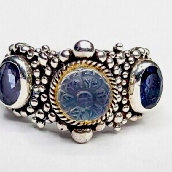 Stephen Dweck Sterling 925 Carved Flower Quartz Blue Purple...